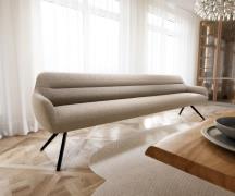 Esszimmerbank Taya-Flex 300 cm Bouclé Schlamm Kreuzgestell kantig Schw...