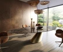 Esstisch Edge Oval 315x150 cm Keramik Emperador Extra Lucidato Dunkelb...