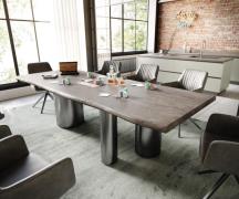 Esstisch Edge 260x100 Akazie Platin Troa Edelstahl Graphit Live-Edge