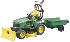 Bruder John Deere Rasentraktor mit Anhänger und Gärtner