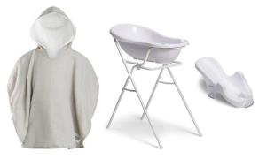 Beemoo CARE Badewanne mit Stativ inkl. Badestütze &  Badecape, White/G...